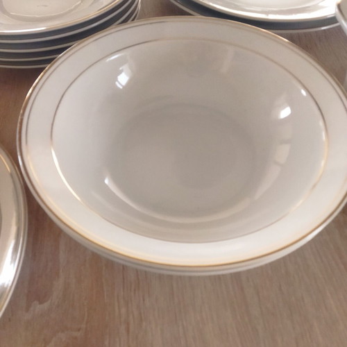 Kitka Porzellan porcelain dinnerware set, like new, white with gold trim