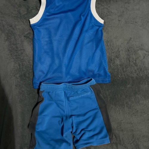 Nike set with almost new shirt and used shorts, white and blue, ages 6-8