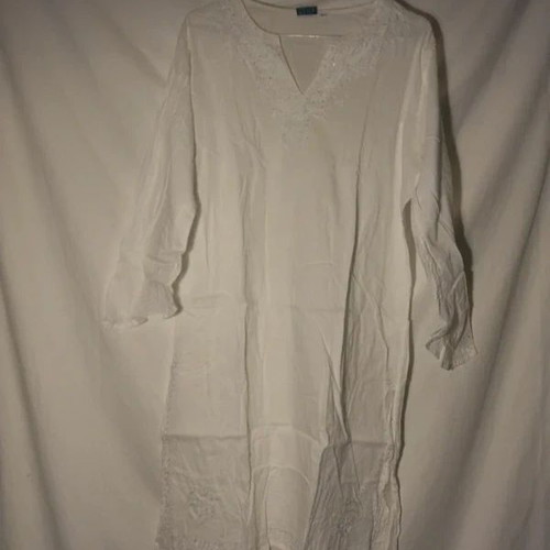 White beach dress like new with embroidery and sequins