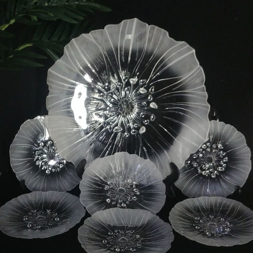 Maleras "Wind Flower" pasta set used, lead crystal by Mats Jonasson 80s