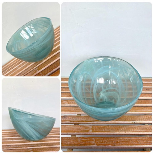 Handmade glass bowl fruit bowl new with white artistic veins