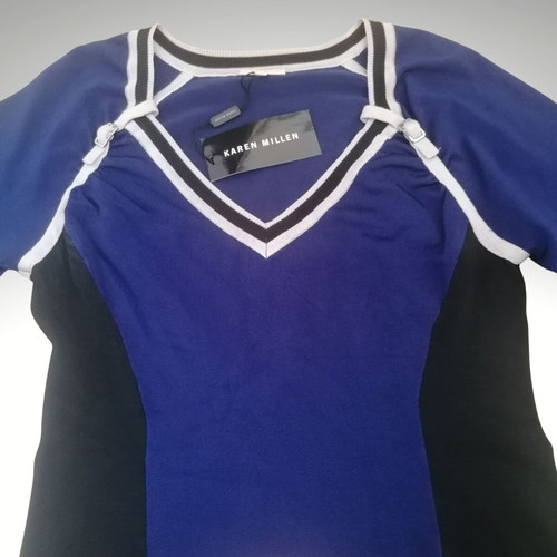 Karen Millen dress used, blue and black knit, size Medium-Large