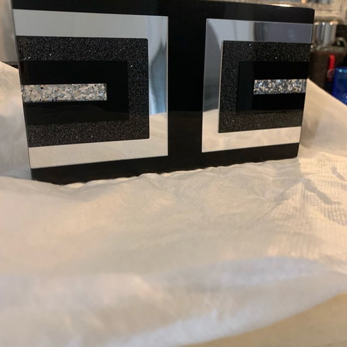 Clutch Olga Berg like new, black with silver mirror details and chain