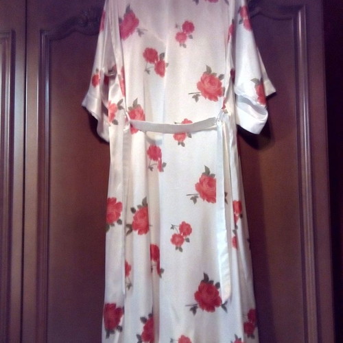 Satin maxi set white nightgown with straps and floral robe new, size S