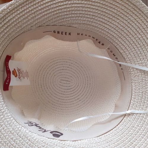 Karfil Straw Hat like new, beige with dark blue bow, size L