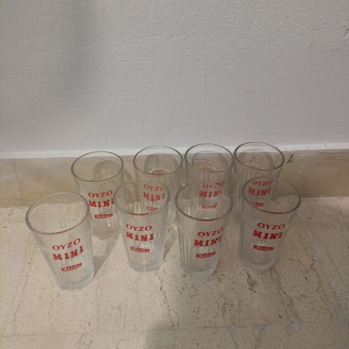 Ouzo Mini glasses set of 8, vintage EPOM Kronos