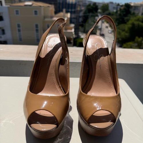 Jessica Simpson nude patent slingback platform heels size 37 used