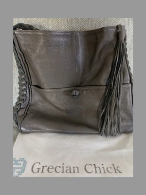 Grecian Chick Leather Large Hobo Bag new, taupe color