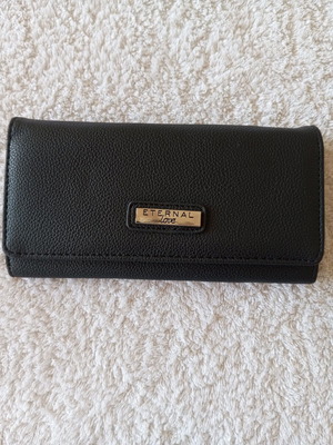 Wallet black new, spacious 19×10 cm with hair ties gift