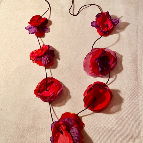 Handmade necklace with fabric flowers new, summer style