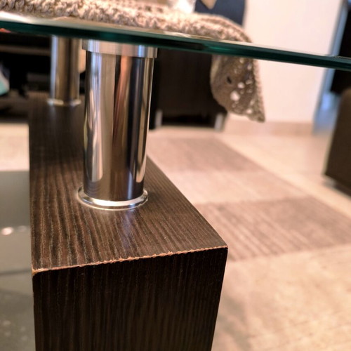 Modern coffee table used, glass and wood, 100x60x42 cm
