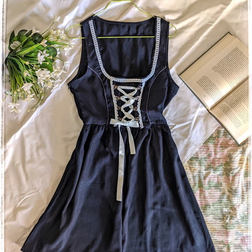 Dirndl Cottagecore Vintage Style Dress Women used, navy, XS