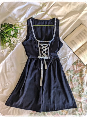 Dirndl Cottagecore Vintage Style Dress Women used, navy, XS