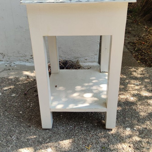 Vintage wooden white nightstand with drawer, used