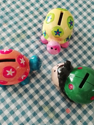 Mini ceramic piggy banks set of 3, handmade, used
