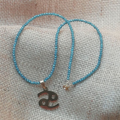 Cancer Zodiac Necklace gold plated with blue iridescent pendant