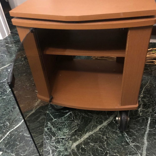 TV stand used with wheels, glass door and shelf