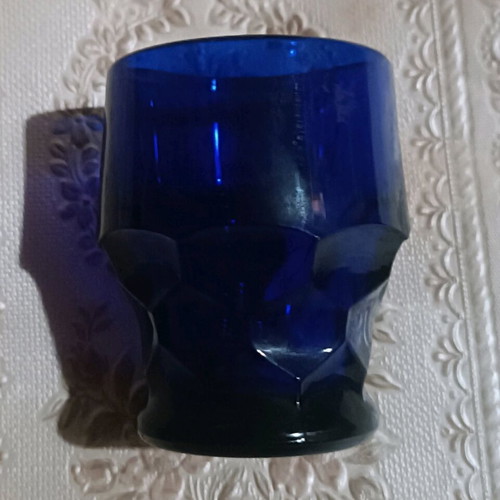 Antique carved handmade vase deep blue color like new