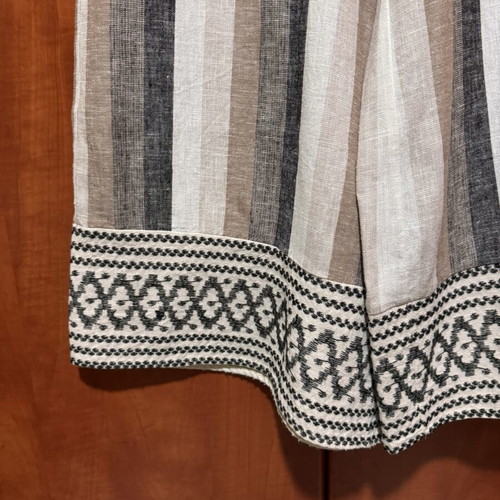 Moutaki wide-leg pants size S used, boho chic linen with stripes and embroidery