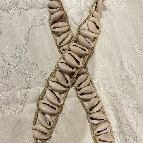 Summer belt with shells new, beige adjustable