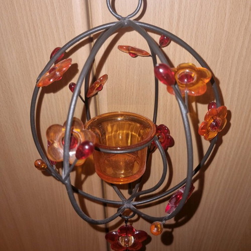 Vintage metal tealight candle holder like new with glass decorations