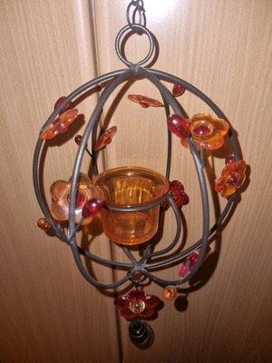 Vintage metal tealight candle holder like new with glass decorations