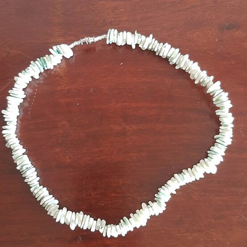 Necklace used, square shell beads with metal screw clasp