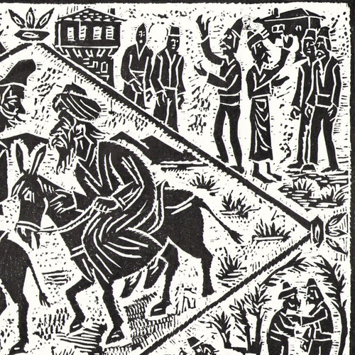 Linocut Hitŭr Petŭr and Nastradin Hodja new