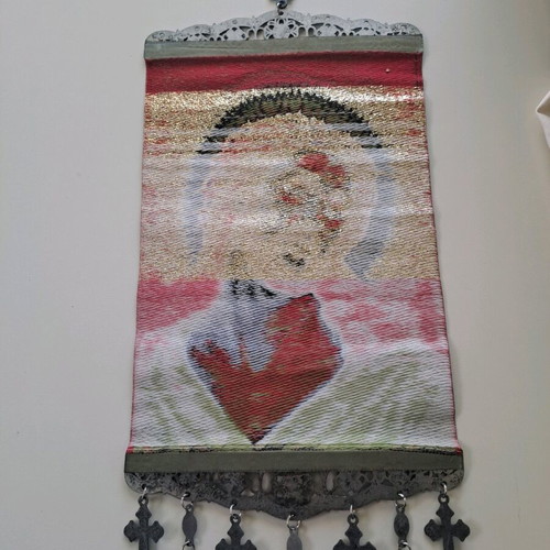 Old fabric religious icon like new, size 35×20cm