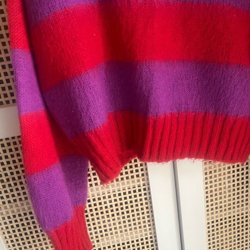 Wool striped Benetton sweater new, size S, red and purple