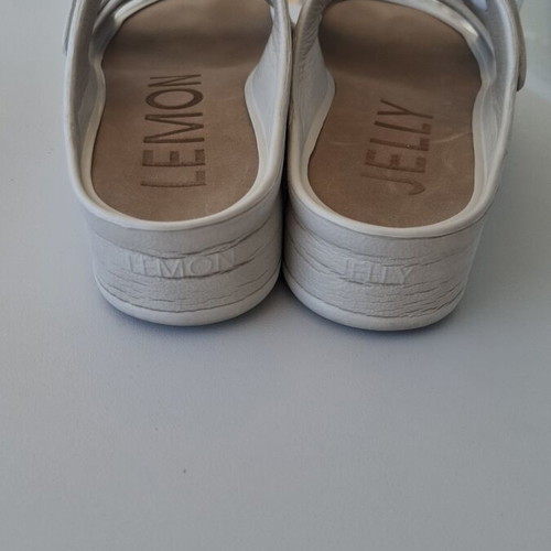 Lemon Jelly Pearl Metal Platform Slides size 37 used, grey silver