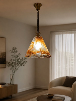 Vintage Amber Murano Glass Pendant Light like new