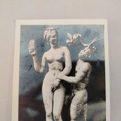 Black and white postcard Aphrodite & Satyr used, photo Sphinx 1954