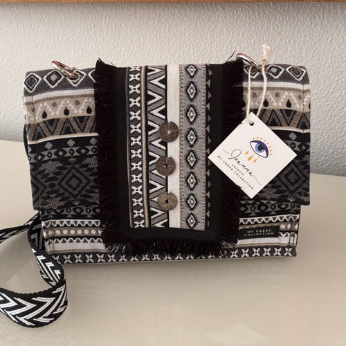 Handmade Boho Ethnic Shoulder Bag Joanna Androni new, black and white