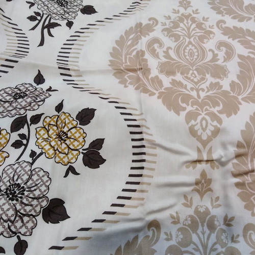 Cotton satin bed sheet set new super king with printed top sheet and ecru bottom sheet