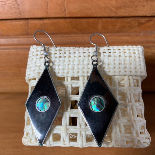 Earrings used alpaca with abalone inlay diamond shape