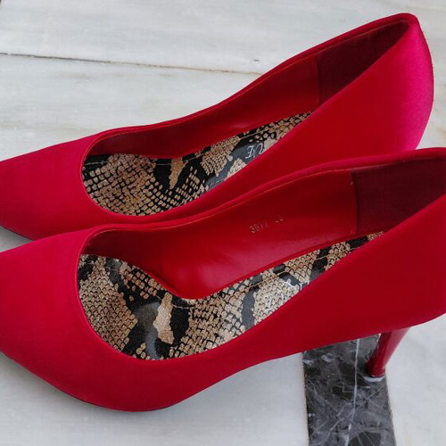 Red satin women's pumps size 38