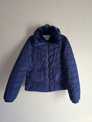 Sarah Lawrence blue jacket like new with detachable fur collar