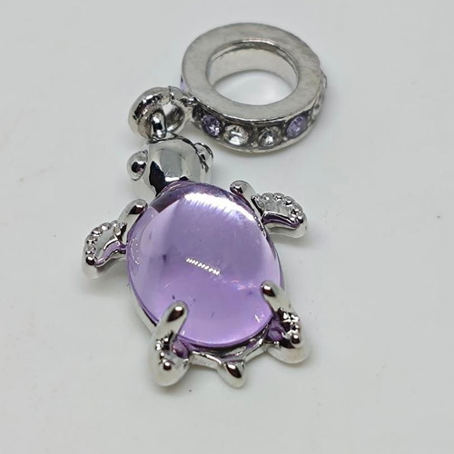 Turtle Pendant Charm with Purple Semi-Precious Stone and Crystals like new