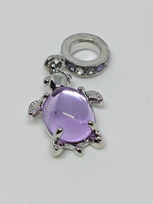 Turtle Pendant Charm with Purple Semi-Precious Stone and Crystals like new