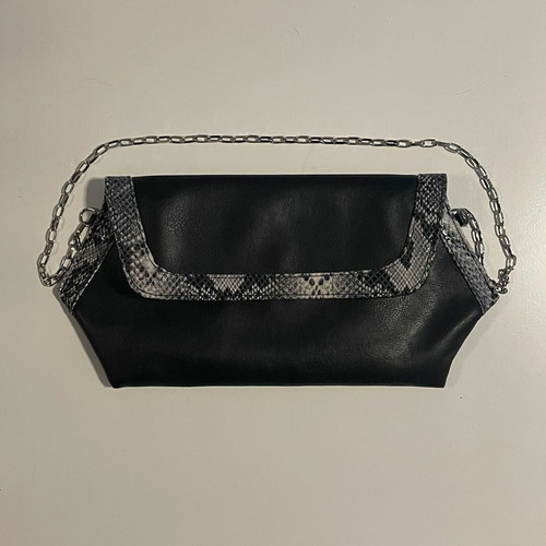 Italian genuine leather clutch bag with python print trim