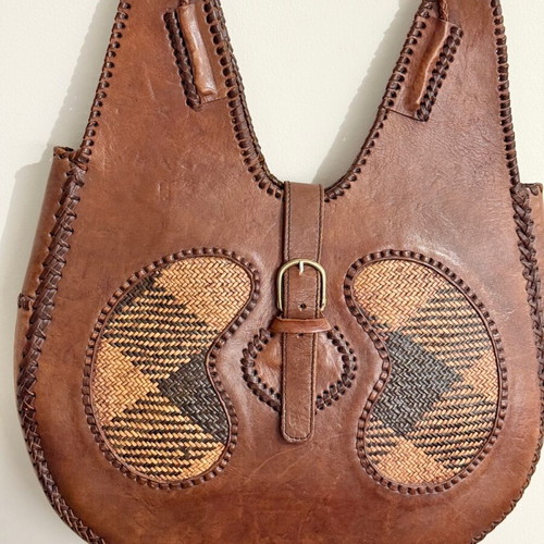 Leather nattan handmade vintage tote bag used, shoulder, brown