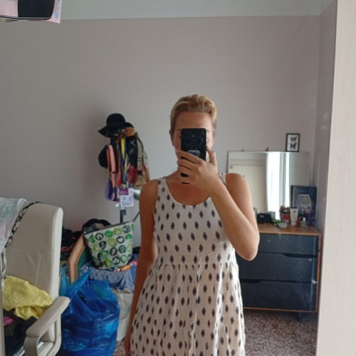 H&M casual dress, size M, white with red pattern