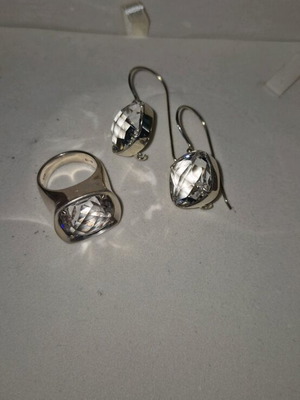 Ring and earrings set gold-plated 925 silver with large zircon, like new