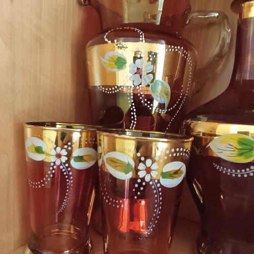 Bohemia Crystal vintage set in amber with gold decoration