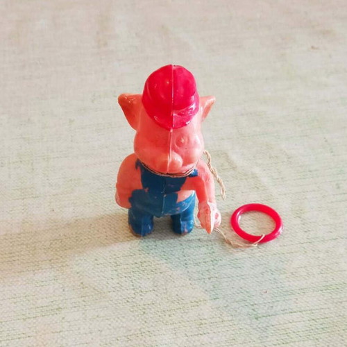Vintage small celluloid pig toy used