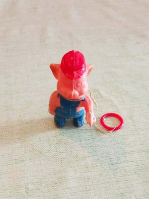 Vintage small celluloid pig toy used