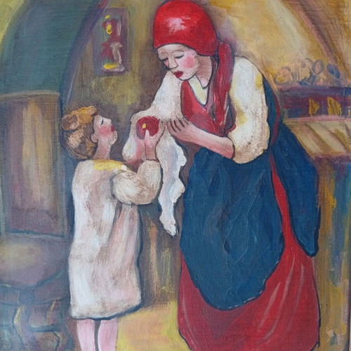 Village painting used on canvas 40x30 cm