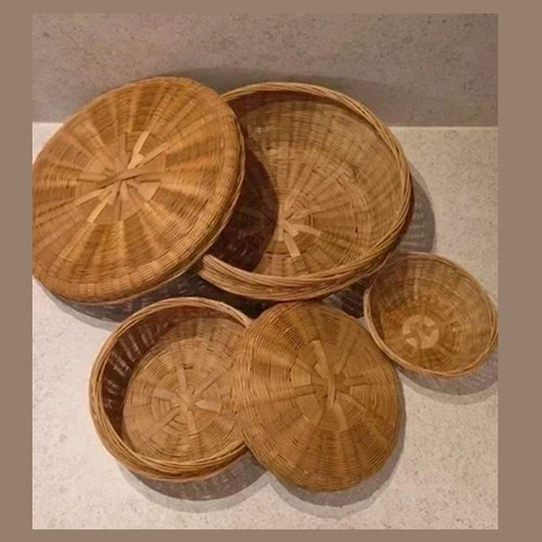 Wicker Storage Baskets Set of 3 with Lids, Like New, Round Boho