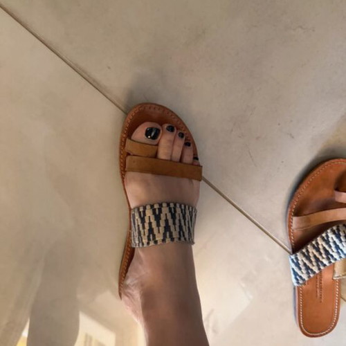 Boho leather sandals size 37, beige and blue